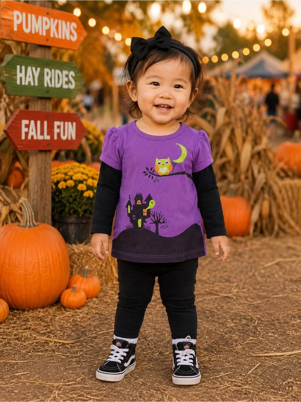 Girls 18M Purple Halloween Owl Haunted House Layered Shirt 🎃👻